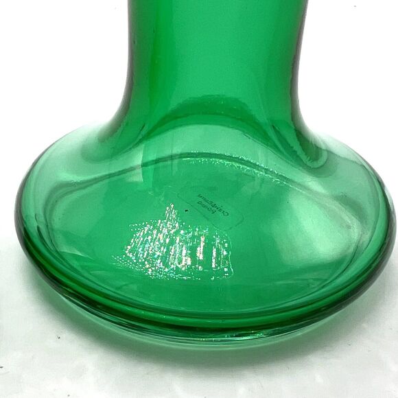 2 Crate and Barrel Polish Blown Glass Candle Stick Holders 8" Green Pair Poland - Picture 5 of 11